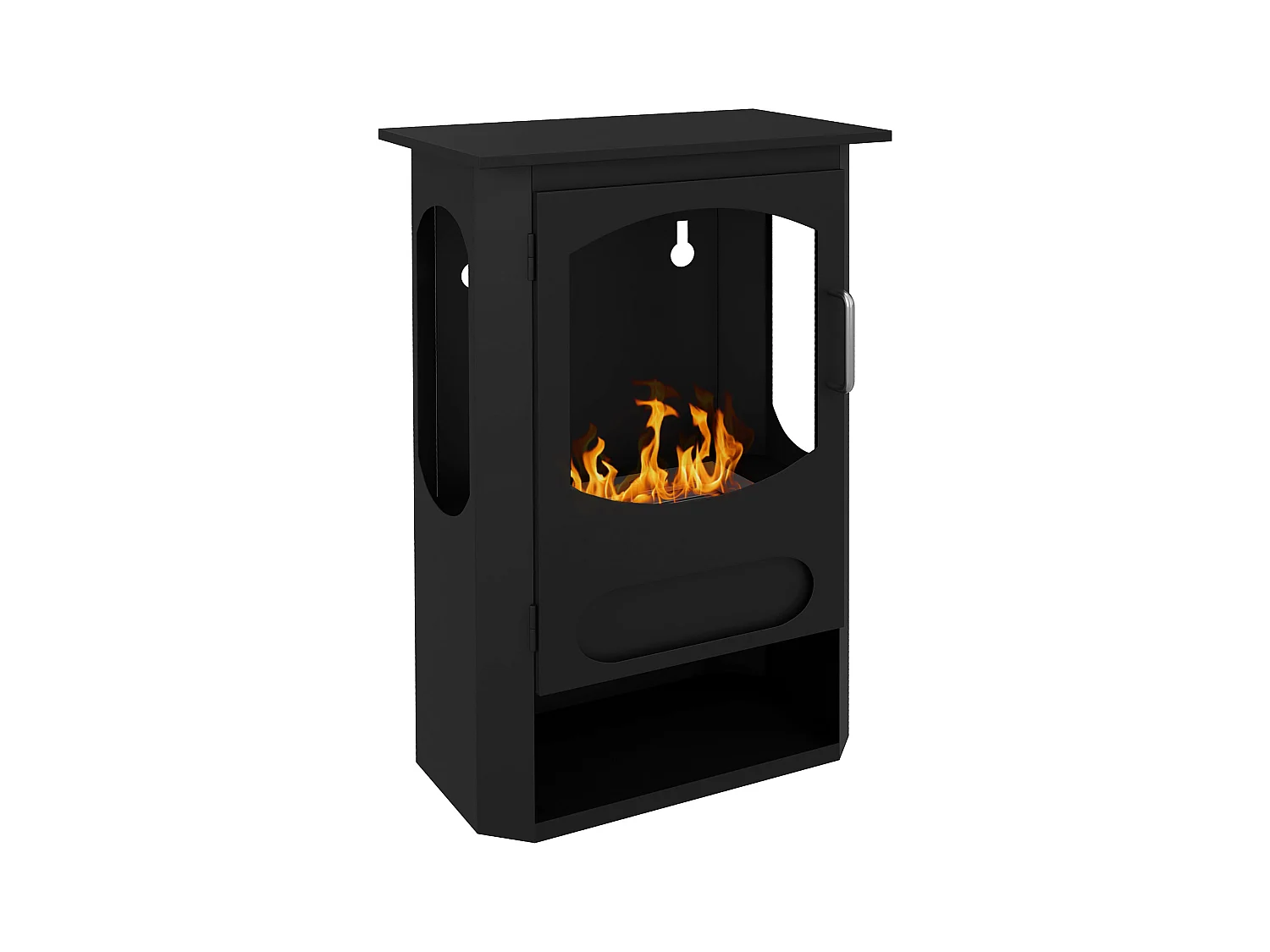 Cheminée bioéthanol design contemporain - range bûches - brûleur 1,2 L - contrôle de flamme et manche inclus - acier noir