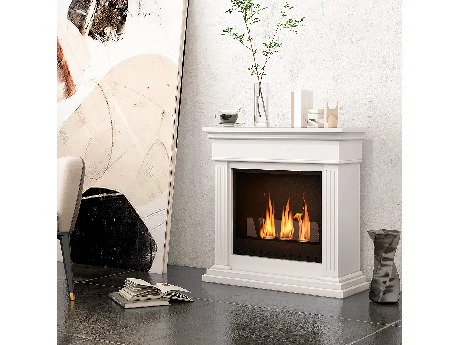 Cheminée à l'éthanol bioéthanol 3 brûleurs 0,4L - couverture 16-18 ? - autonomie environ 2h - blanc