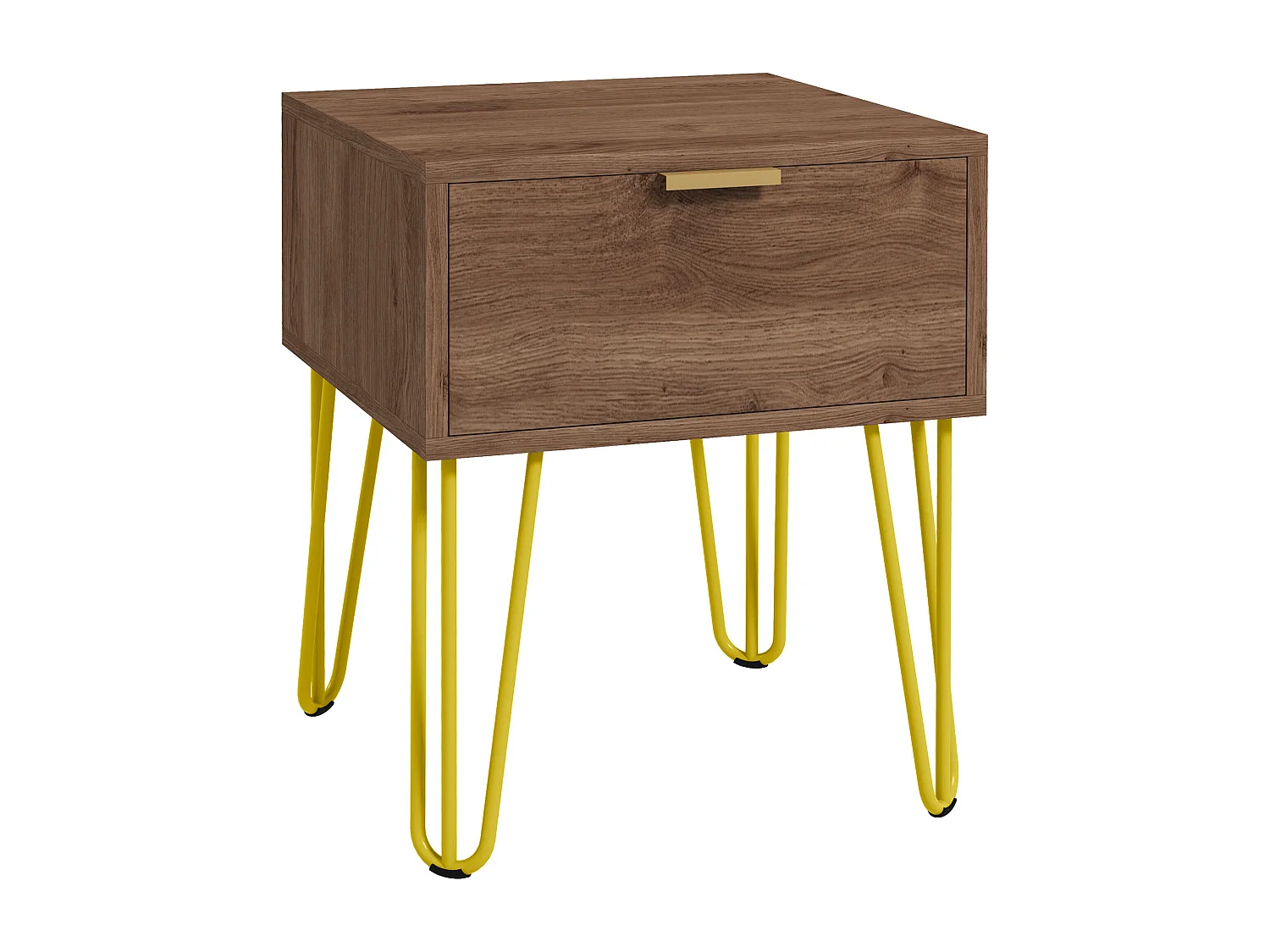 Table de chevet table de nuit avec tiroir table d'appoint - pieds en épingle à cheveux acier doré - dim. 39,5L x 41l x 49H cm marron