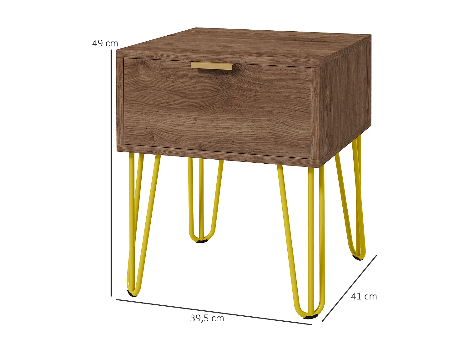 Table de chevet table de nuit avec tiroir table d'appoint - pieds en épingle à cheveux acier doré - dim. 39,5L x 41l x 49H cm marron