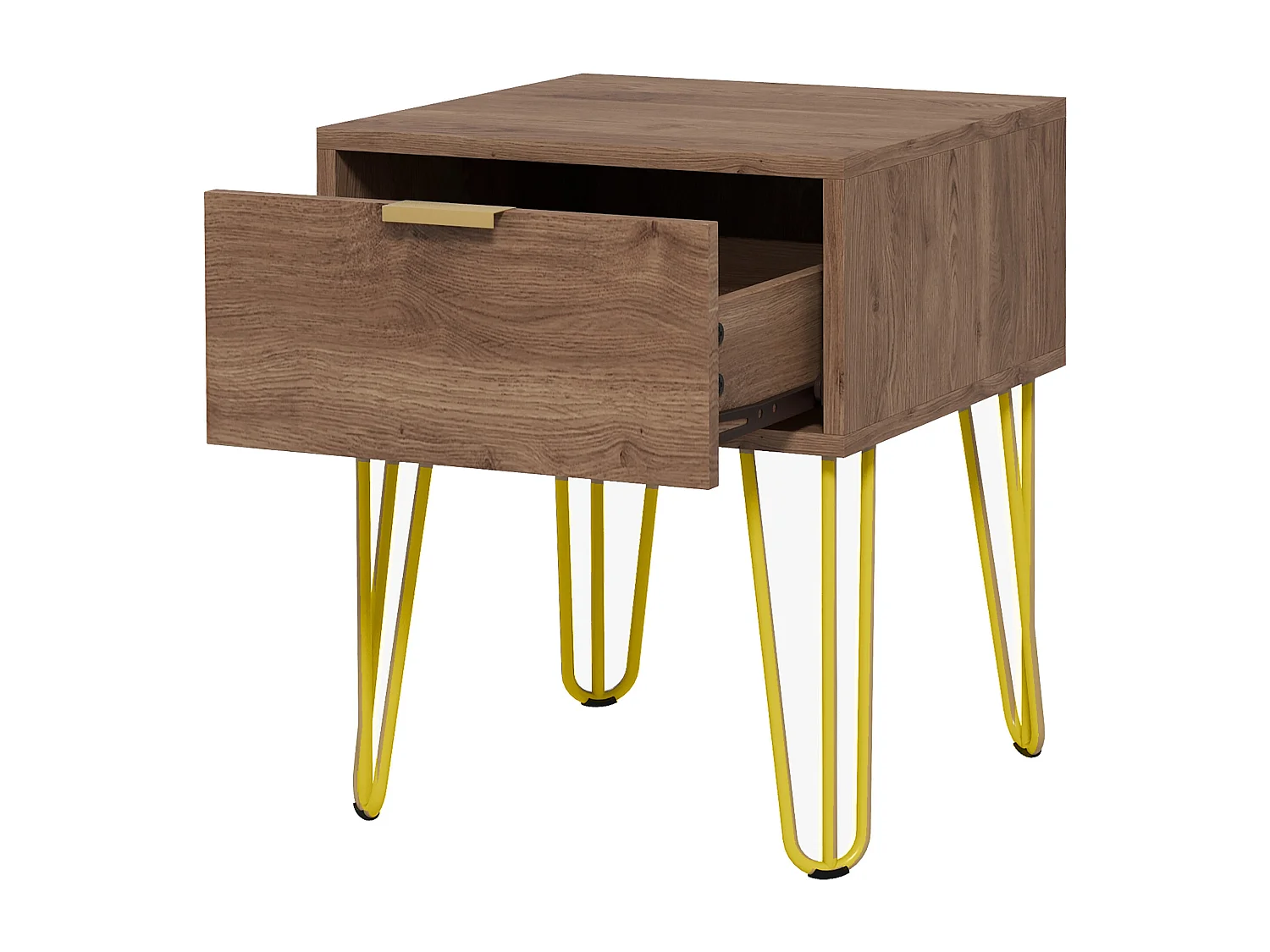 Table de chevet table de nuit avec tiroir table d'appoint - pieds en épingle à cheveux acier doré - dim. 39,5L x 41l x 49H cm marron