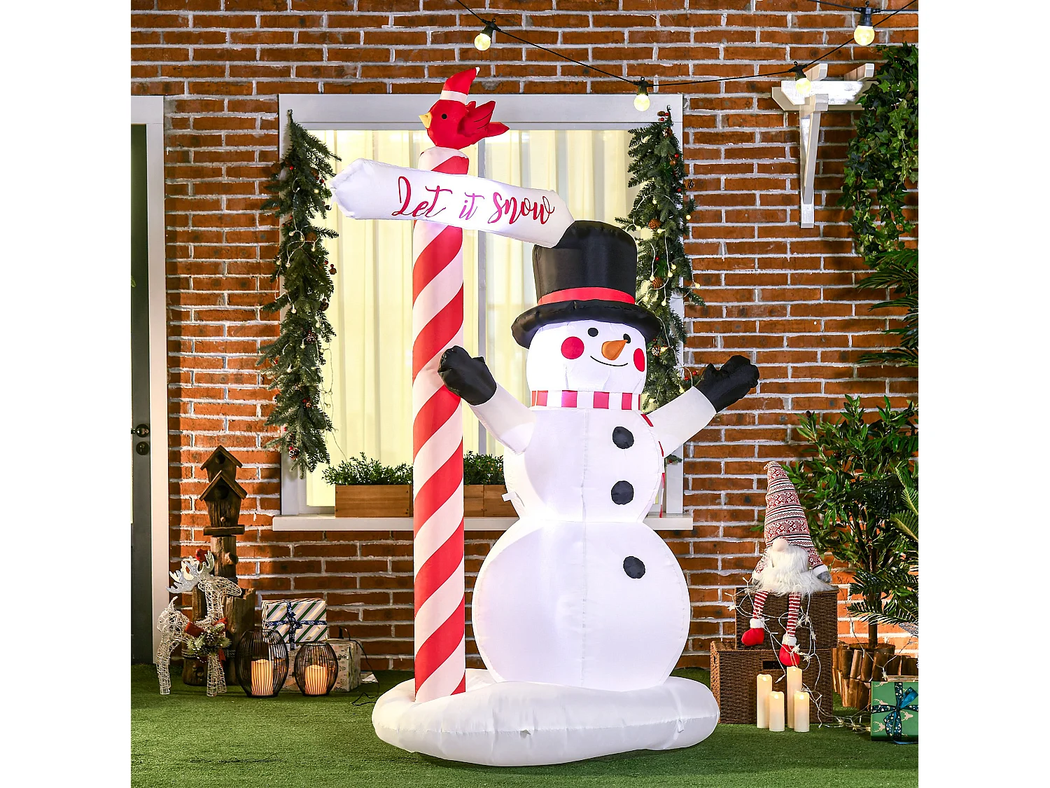 Bonhomme de neige gonflable avec pancarte 3 LED, décoration gonflable de Noël pour l'extérieur et l'intérieur, hauteur 213 cm, polyester imperméable, blanc