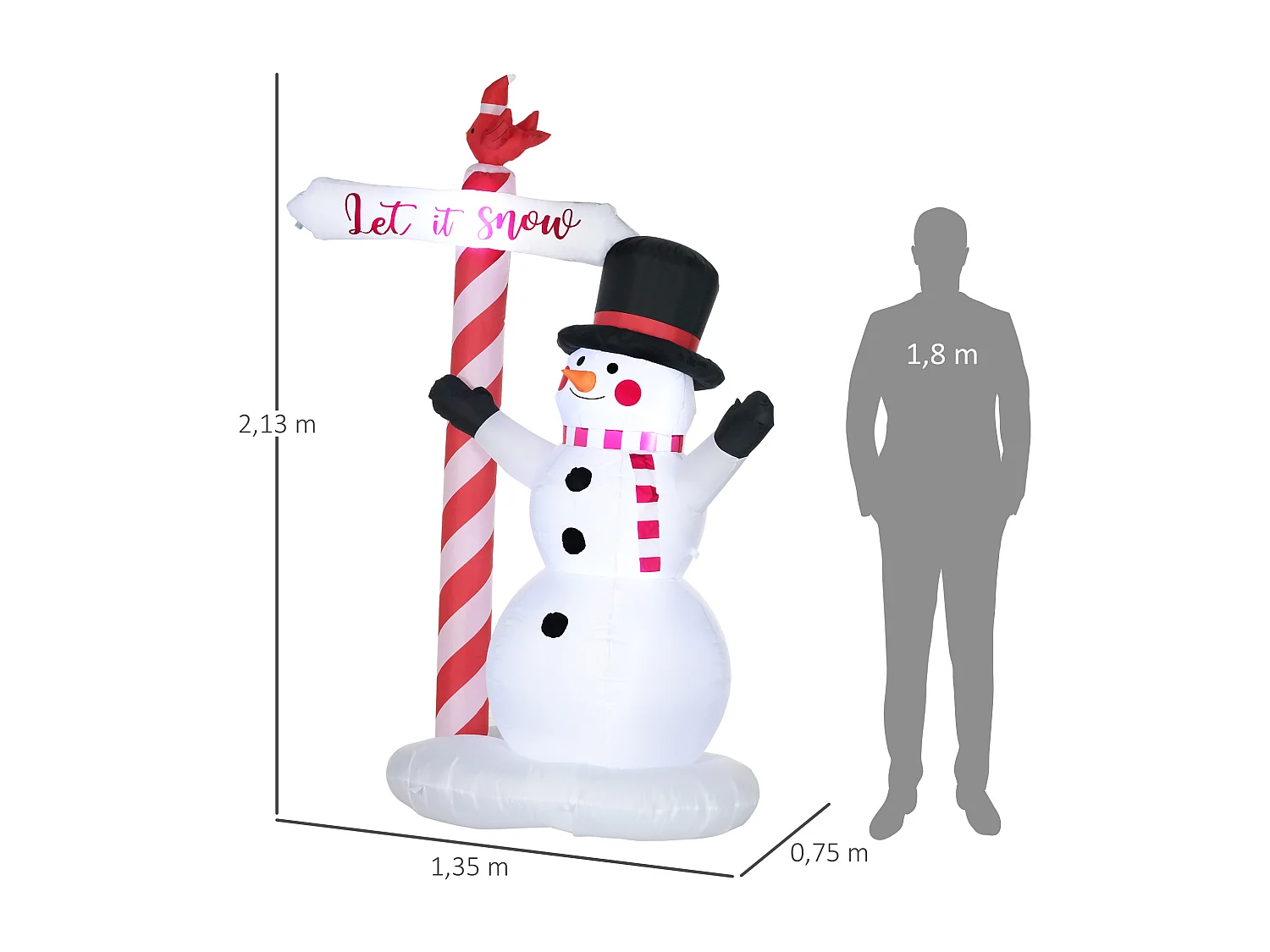 Bonhomme de neige gonflable avec pancarte 3 LED, décoration gonflable de Noël pour l'extérieur et l'intérieur, hauteur 213 cm, polyester imperméable, blanc