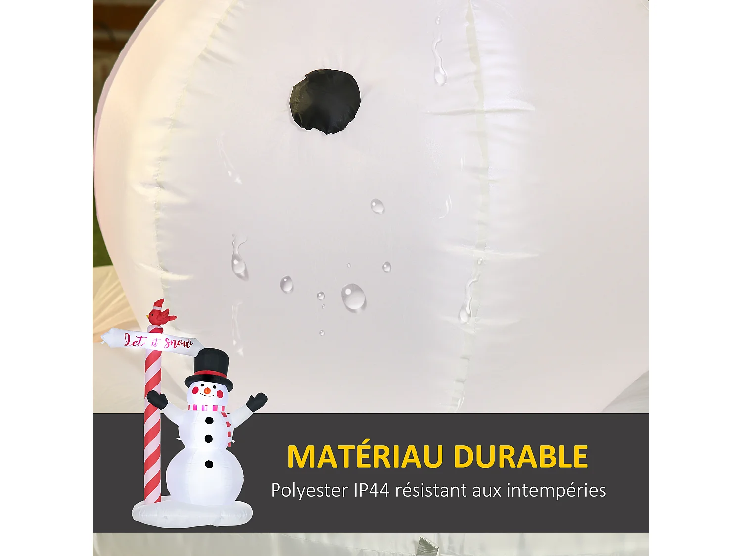 Bonhomme de neige gonflable avec pancarte 3 LED, décoration gonflable de Noël pour l'extérieur et l'intérieur, hauteur 213 cm, polyester imperméable, blanc