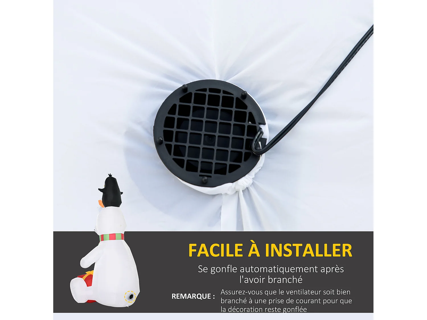 Ours polaire gonflable de Noël décoration gonflable LED de Noël 2,07H m 12 lumières LED pingouin cadeau blanc
