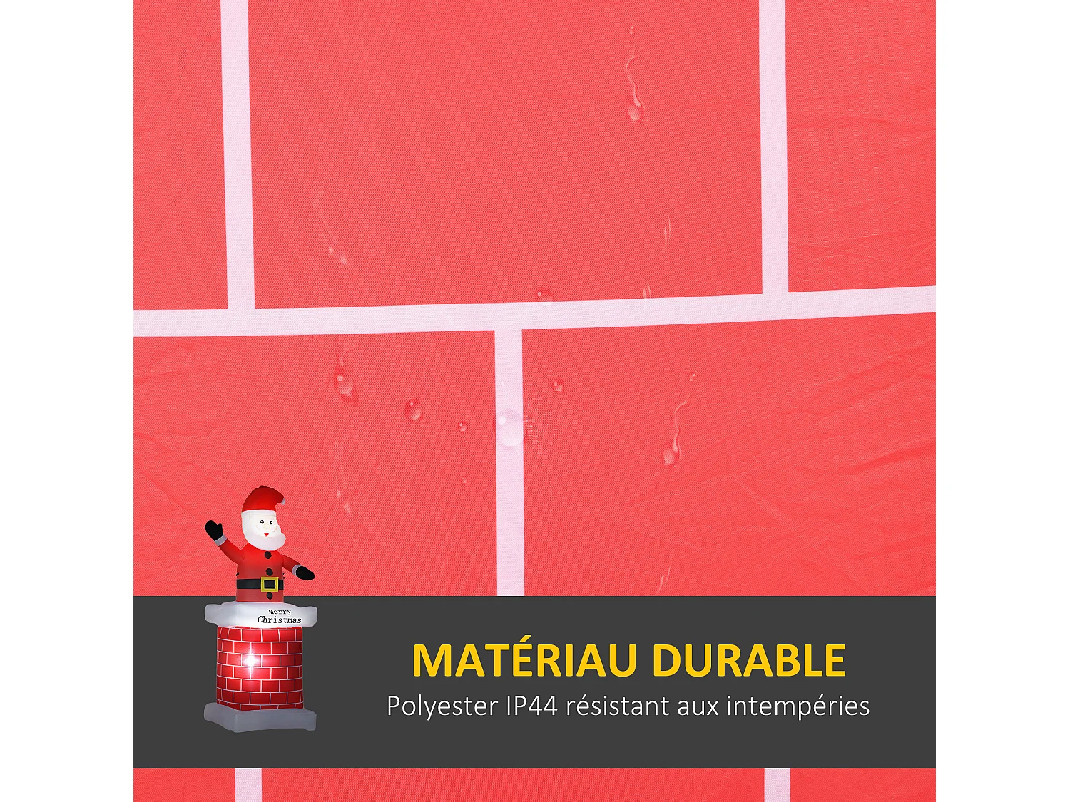 Père Noël gonflable avec cheminée lumineux LED hauteur 210 cm polyester imperméable rouge blanc noir