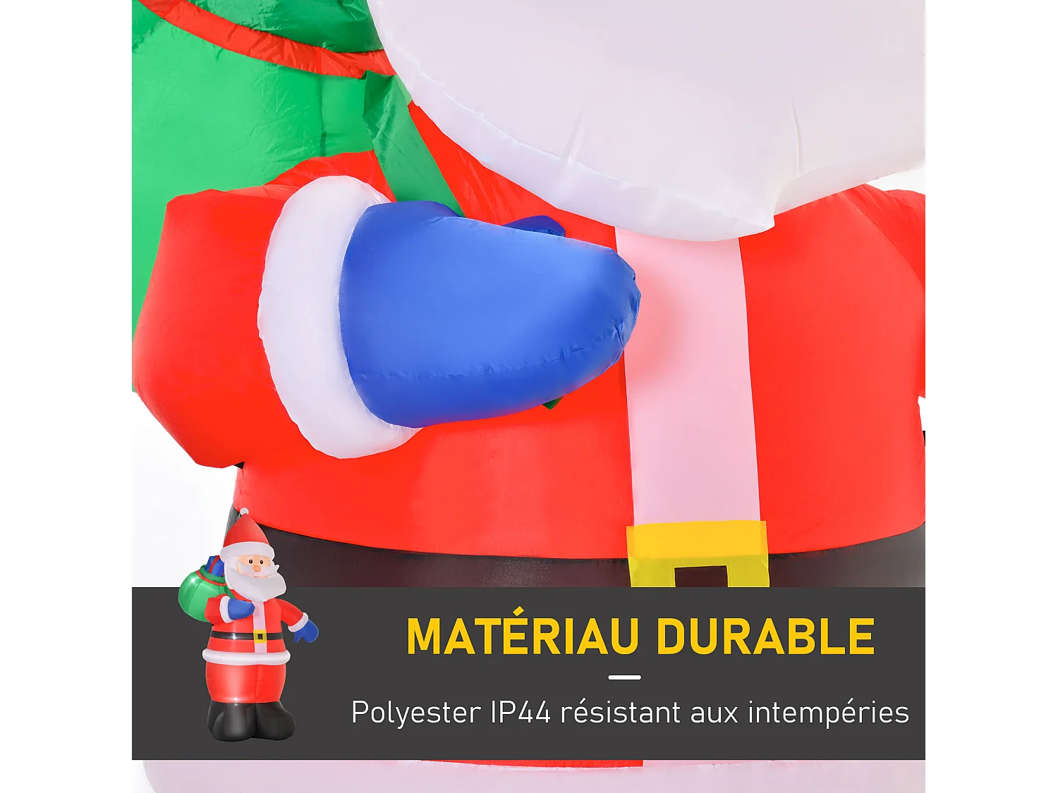 Père Noël gonflable LED 2,4H m avec hotte polyester imperméable rouge