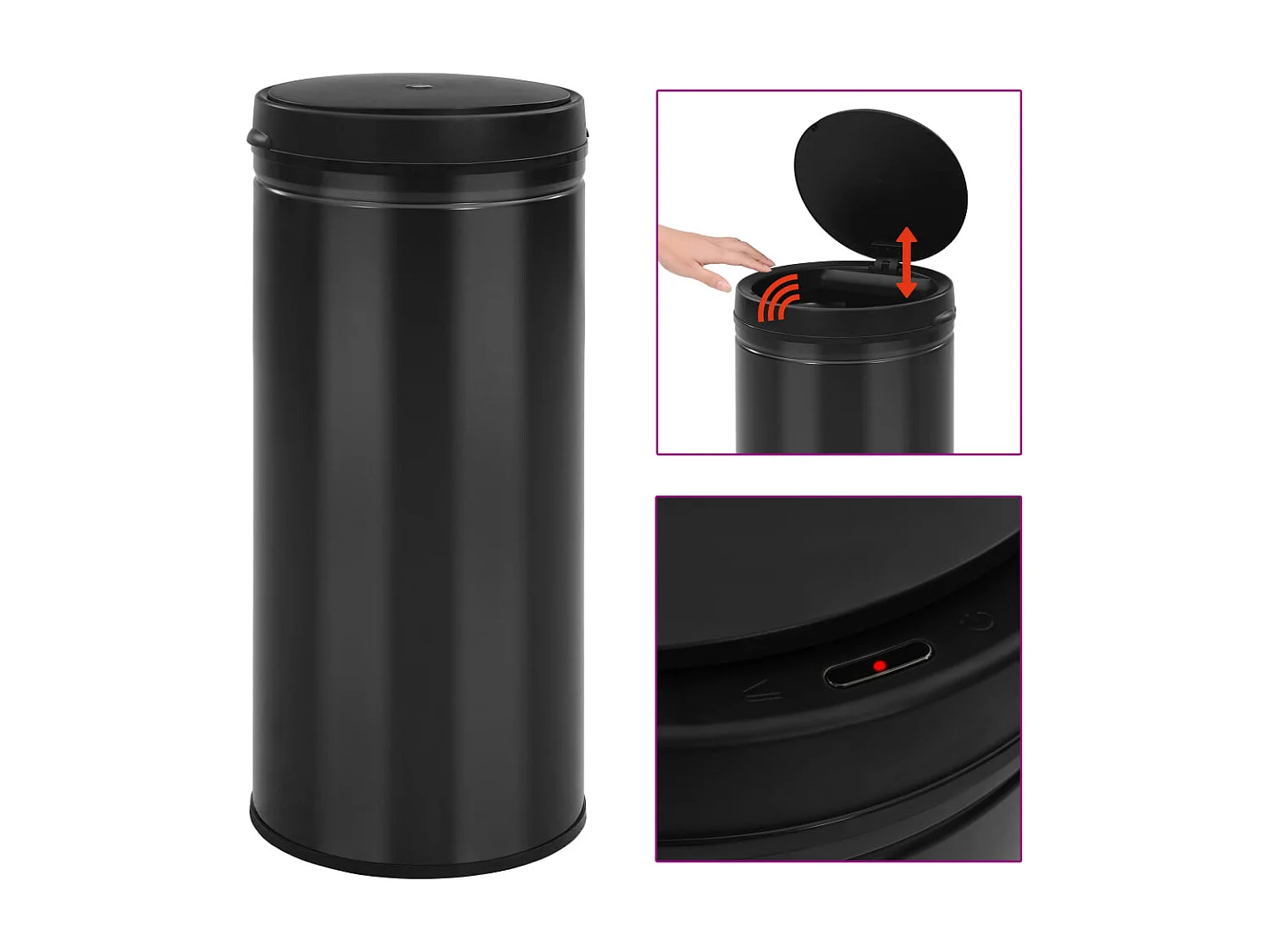 Lixeira com sensor automático 80 litros aço carbono preto 02_0006034