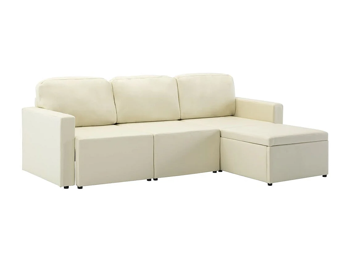 Canapé-lit modulaire 3 places Crème Similicuir