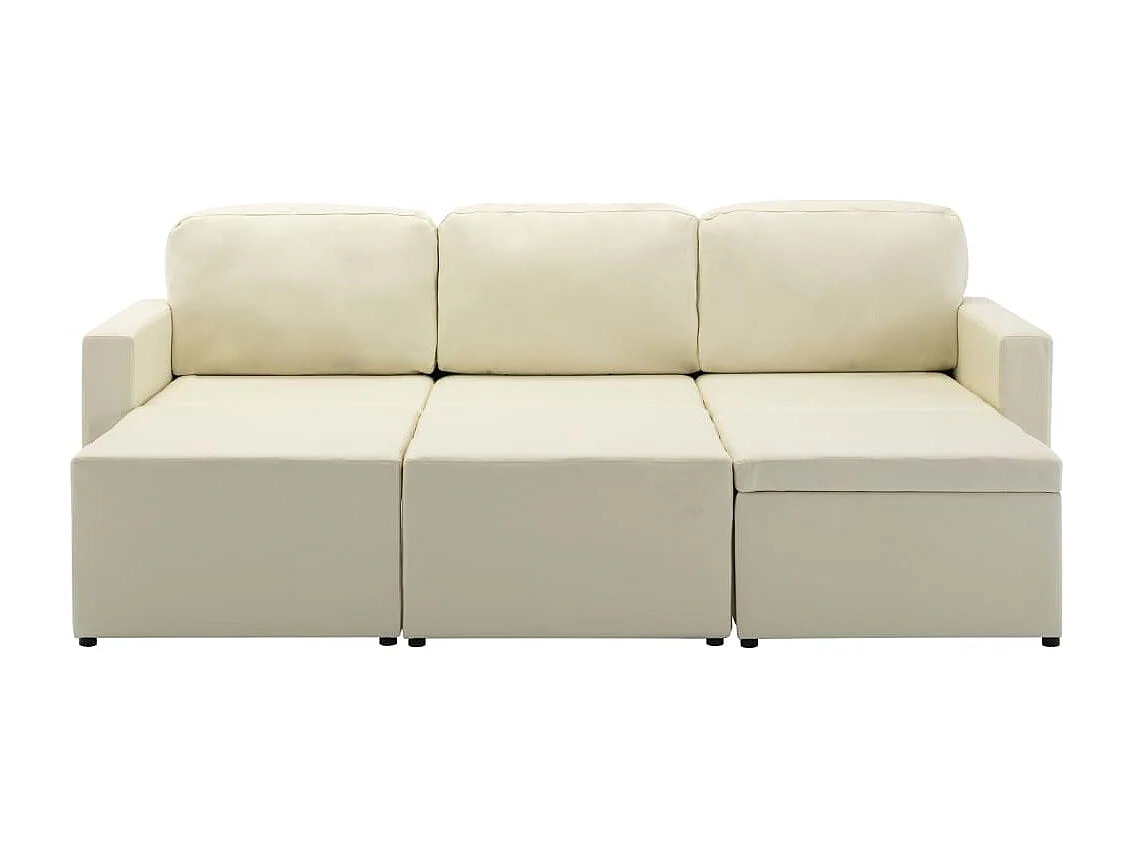 Sofá-cama modular de 3 lugares couro artificial cor creme