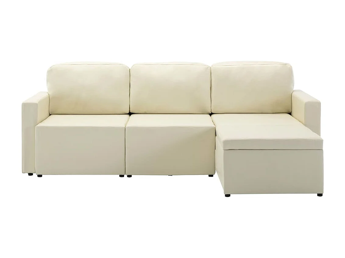 Sofá-cama modular de 3 lugares couro artificial cor creme