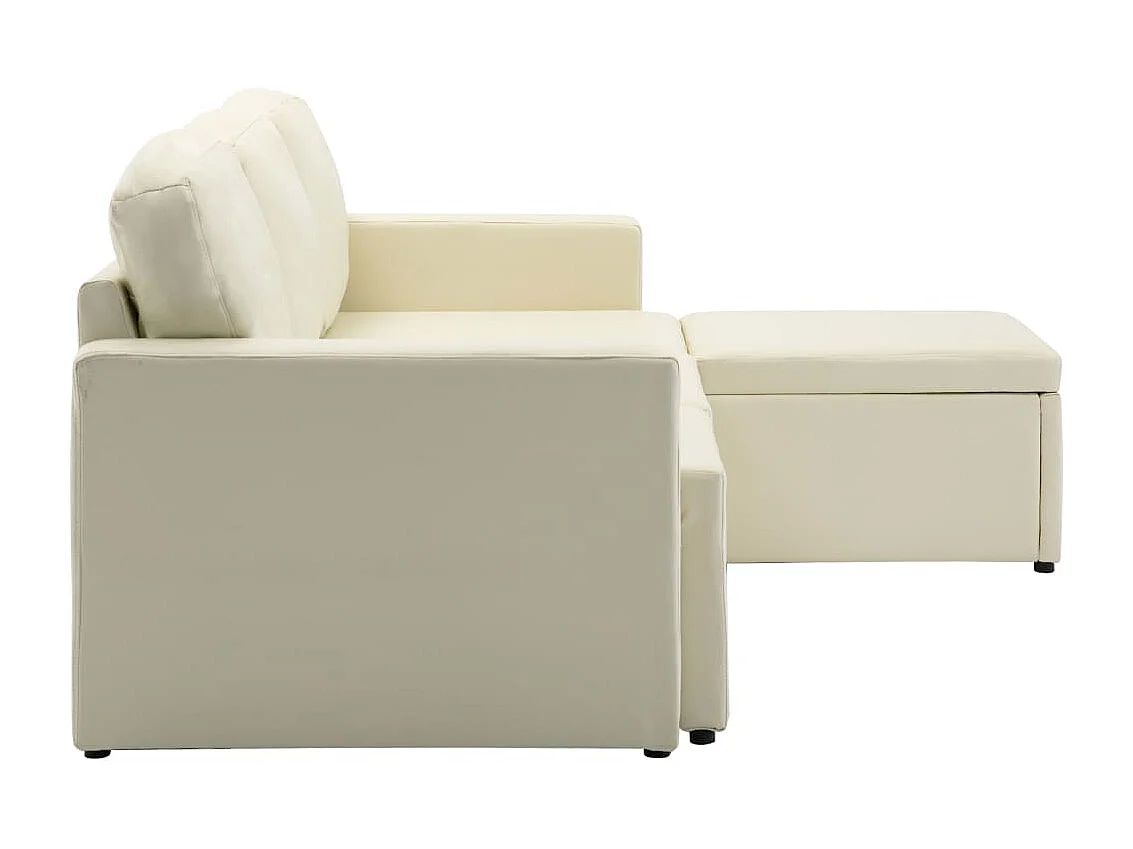 Sofá-cama modular de 3 lugares couro artificial cor creme