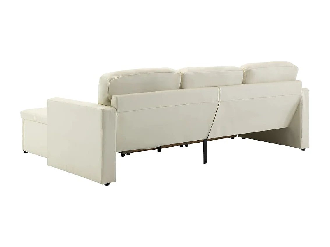 Sofá-cama modular de 3 lugares couro artificial cor creme