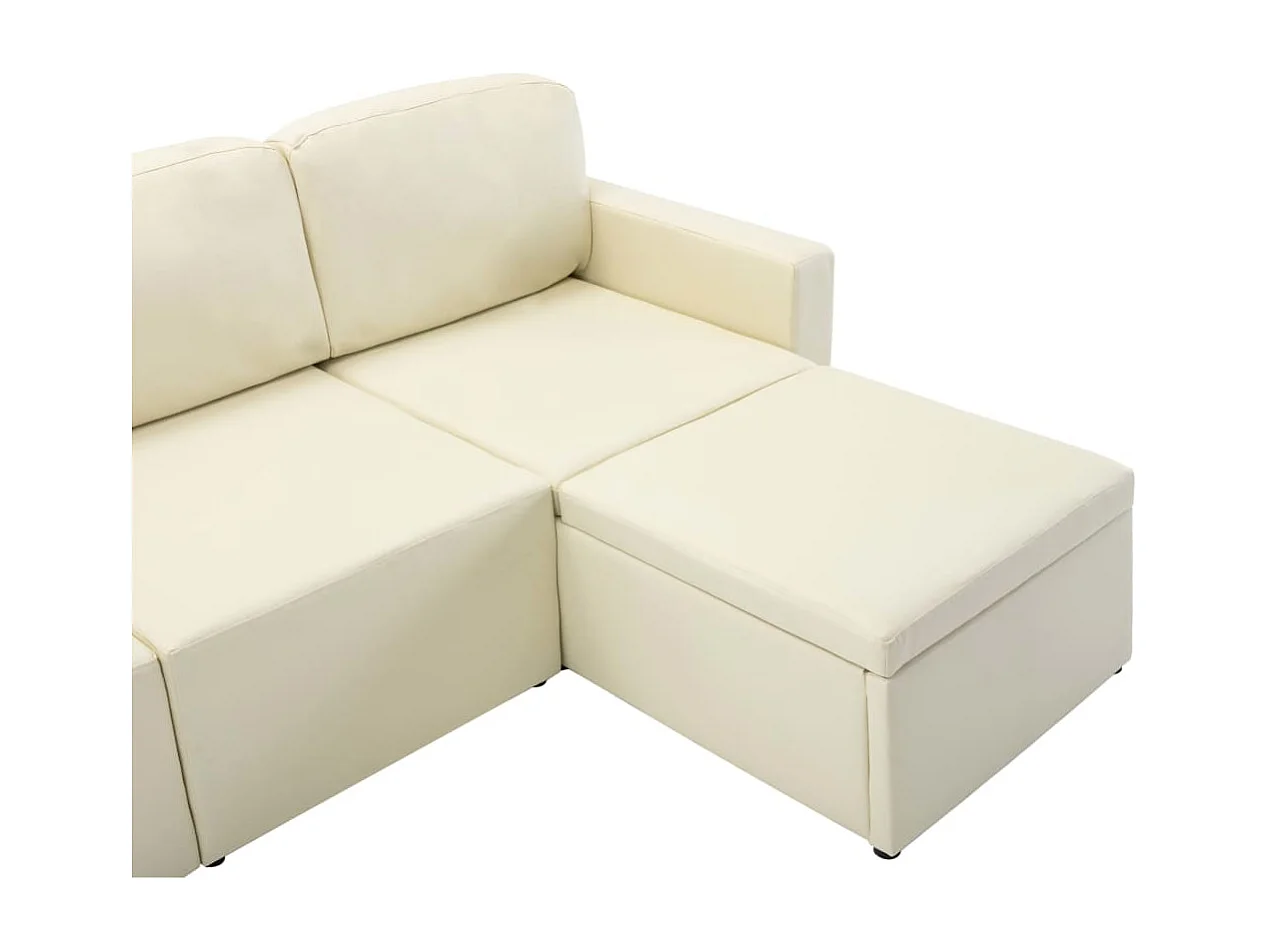 Sofá-cama modular de 3 lugares couro artificial cor creme
