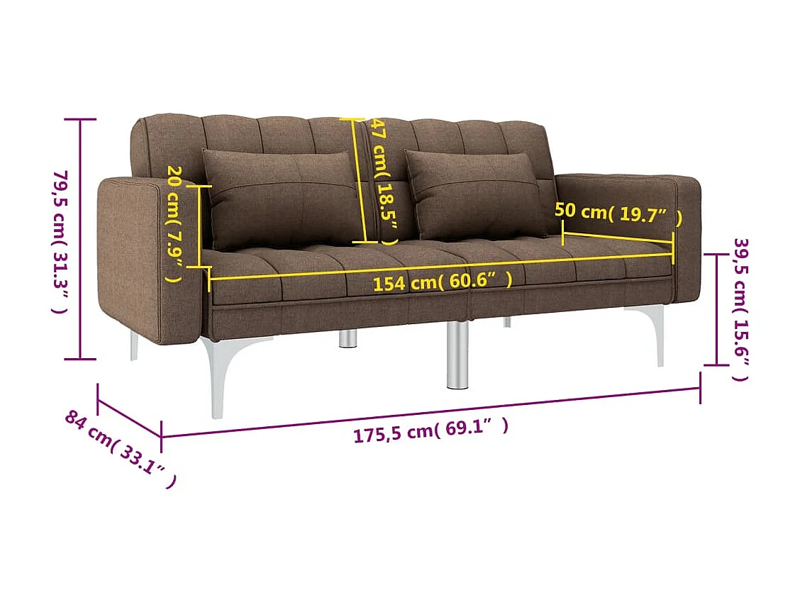 Sofá-cama tecido castanho