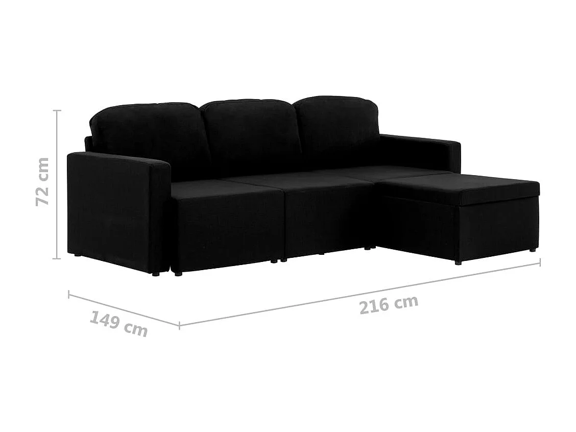 Canapé-lit modulaire 3 places Noir Tissu
