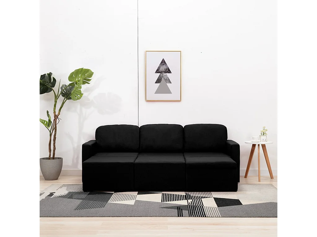 Modulares 3-Sitzer-Schlafsofa Schwarz Stoff