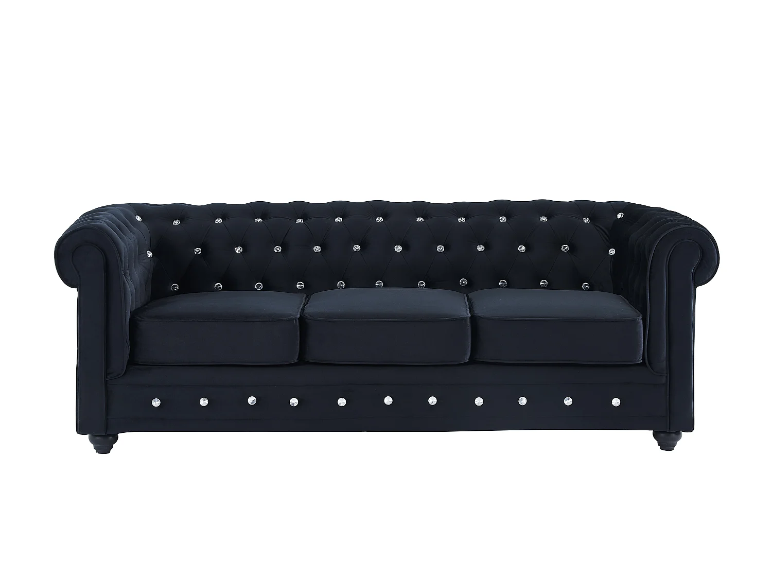 Canapés 3 places et 2 places en velours noir et boutons effet cristal CHESTERFIELD