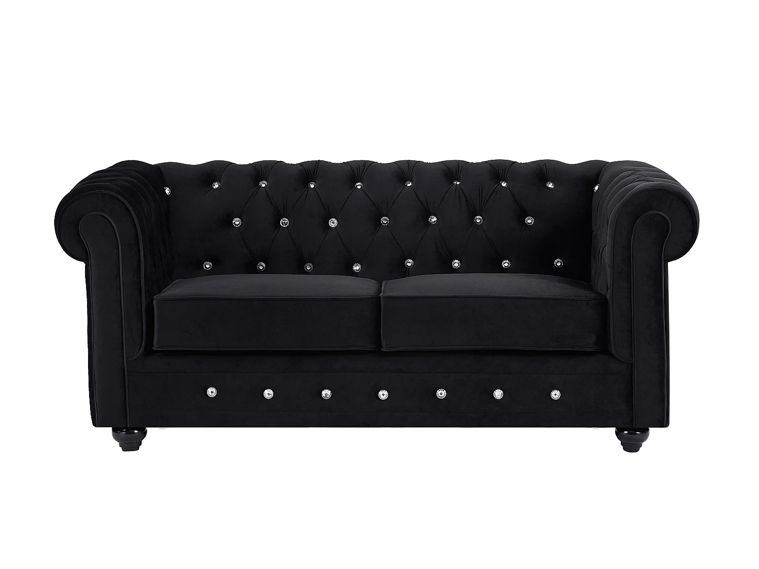 Canapés 3 places et 2 places en velours noir et boutons effet cristal CHESTERFIELD