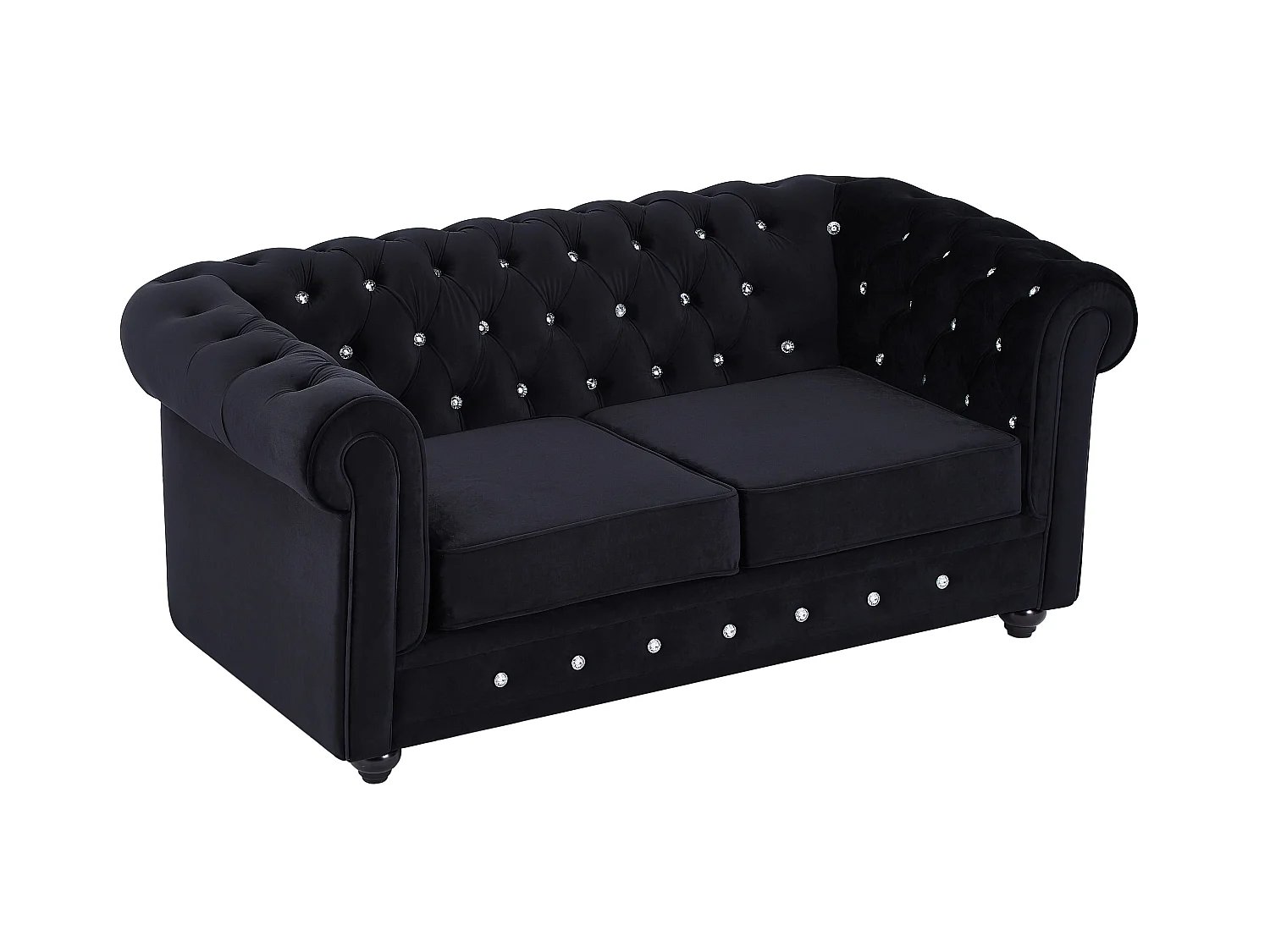 Canapés 3 places et 2 places en velours noir et boutons effet cristal CHESTERFIELD