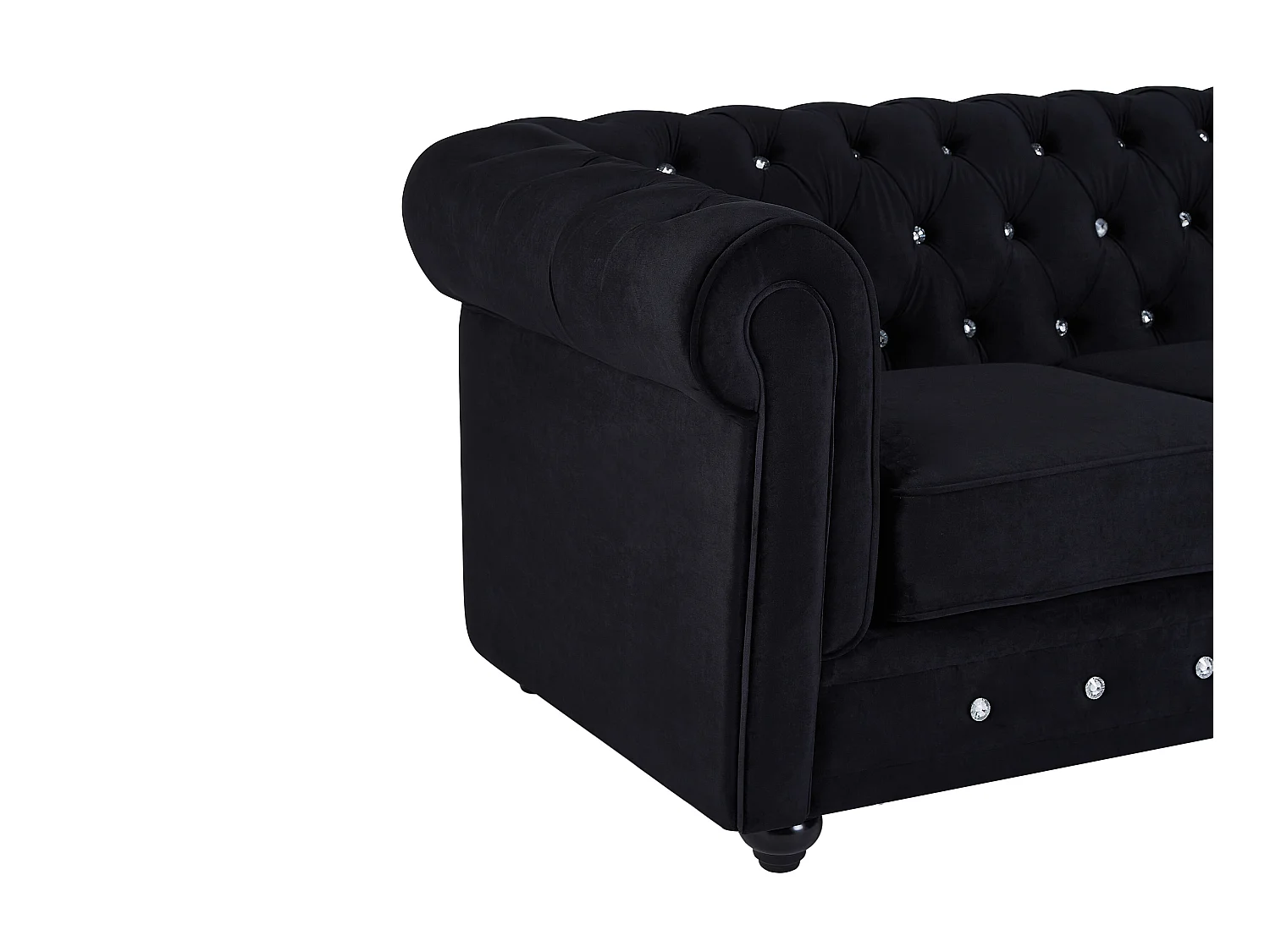 Canapés 3 places et 2 places en velours noir et boutons effet cristal CHESTERFIELD