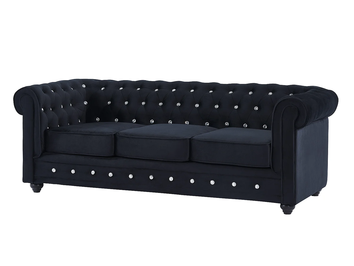 Canapés 3 places et 2 places en velours noir et boutons effet cristal CHESTERFIELD