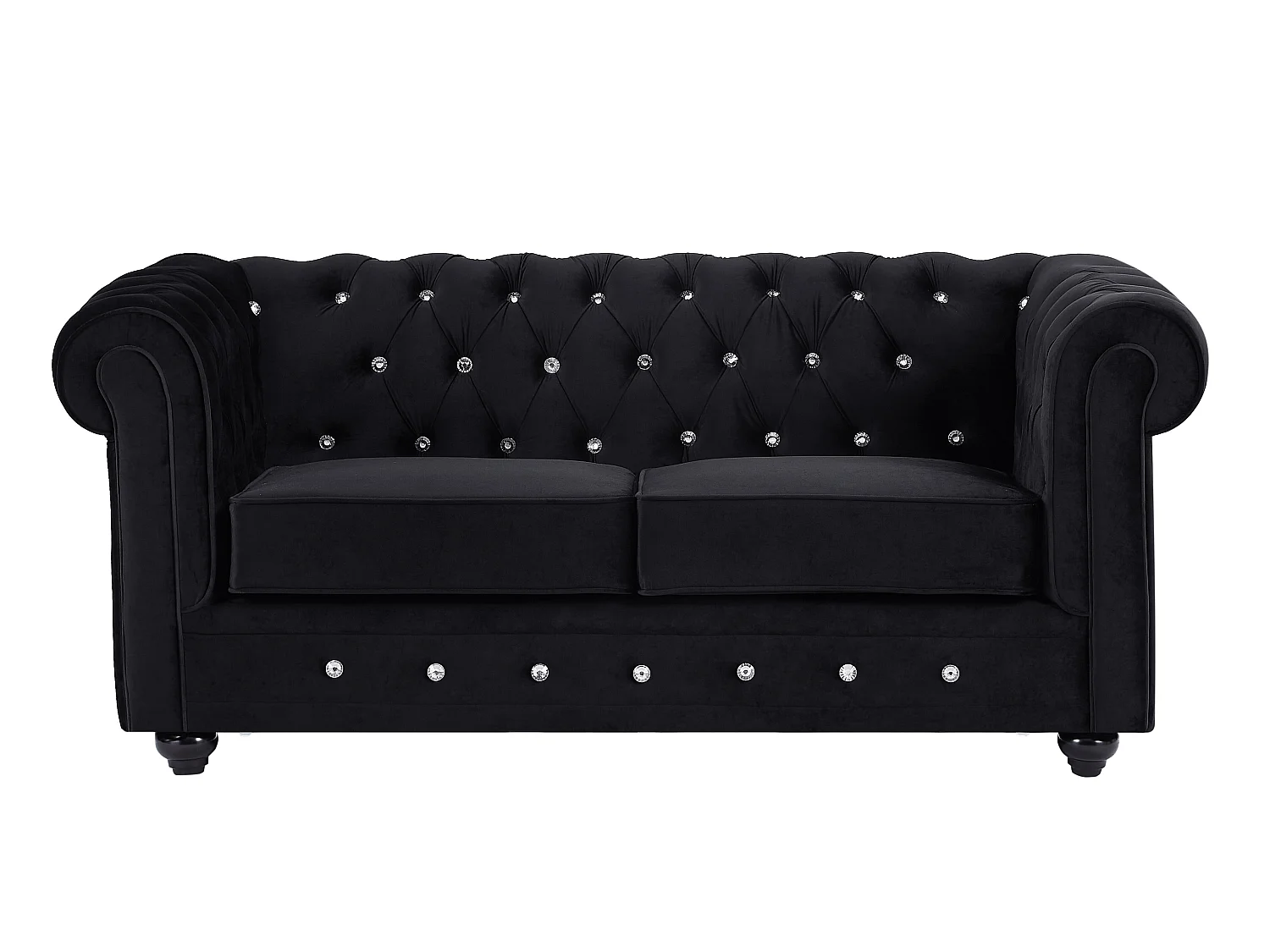 Canapés 3 places et 2 places en velours noir et boutons effet cristal CHESTERFIELD