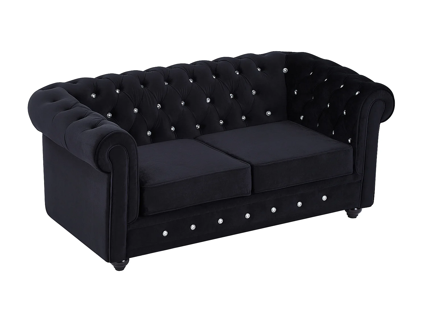 Canapés 3 places et 2 places en velours noir et boutons effet cristal CHESTERFIELD