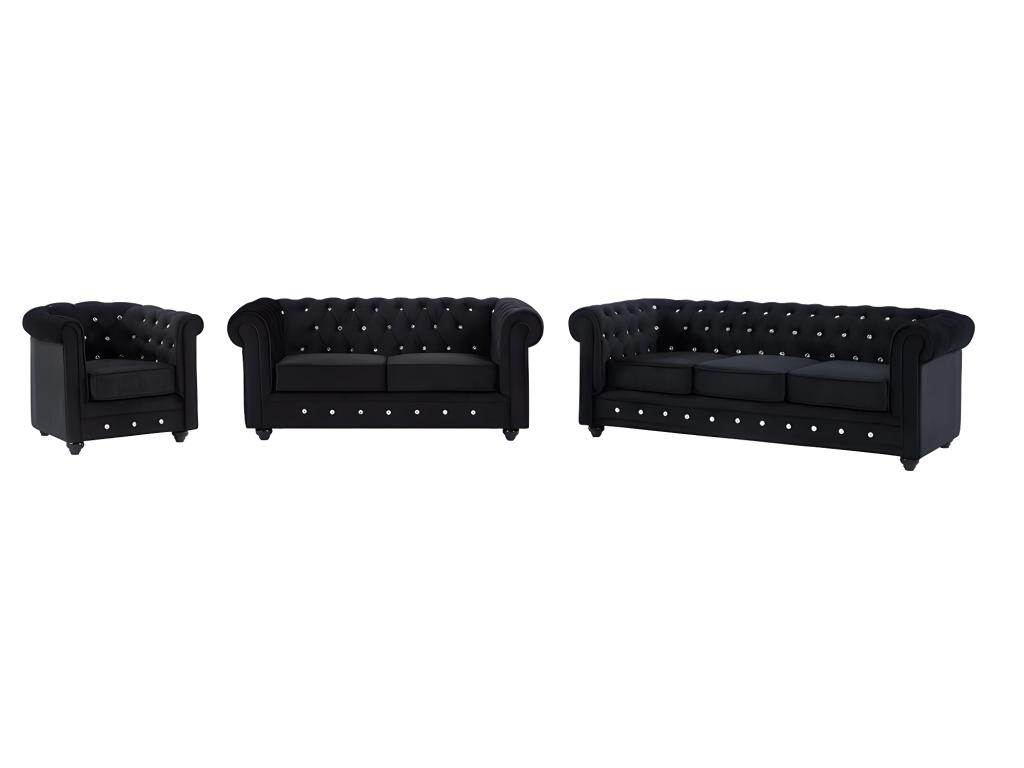Sofas 3-Sitzer, 2-Sitzer & Sessel - Samt - Schwarz mit Knöpfen in Kristall- günstig online kaufen