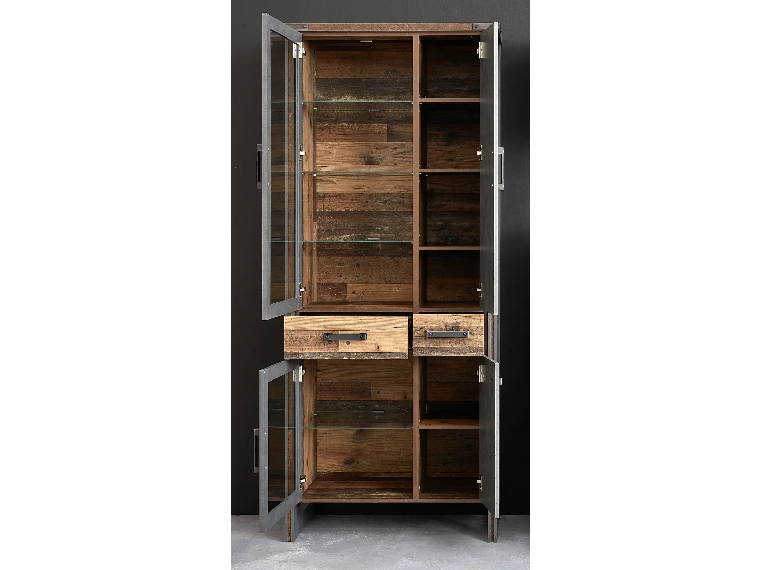 Prip Vitrinenschrank 2 Türen und 2 Schubladen, Old Wood Dekor, Matera Dekor.