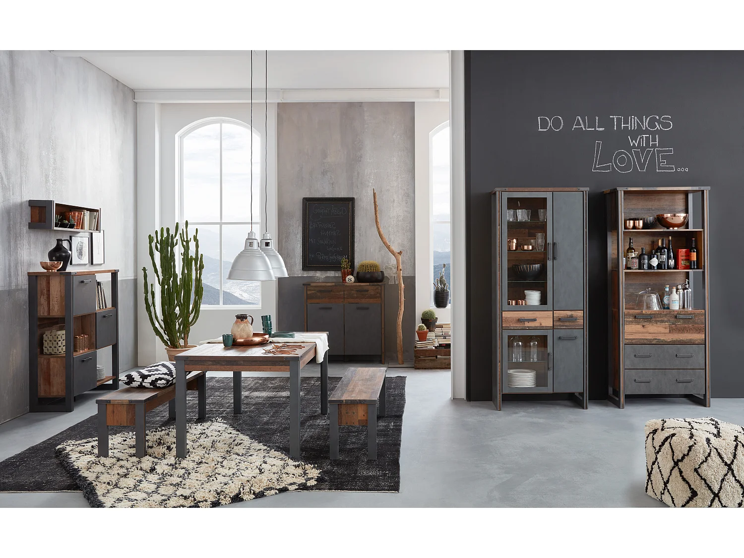 Prip Vitrinenschrank 2 Türen und 2 Schubladen, Old Wood Dekor, Matera Dekor.