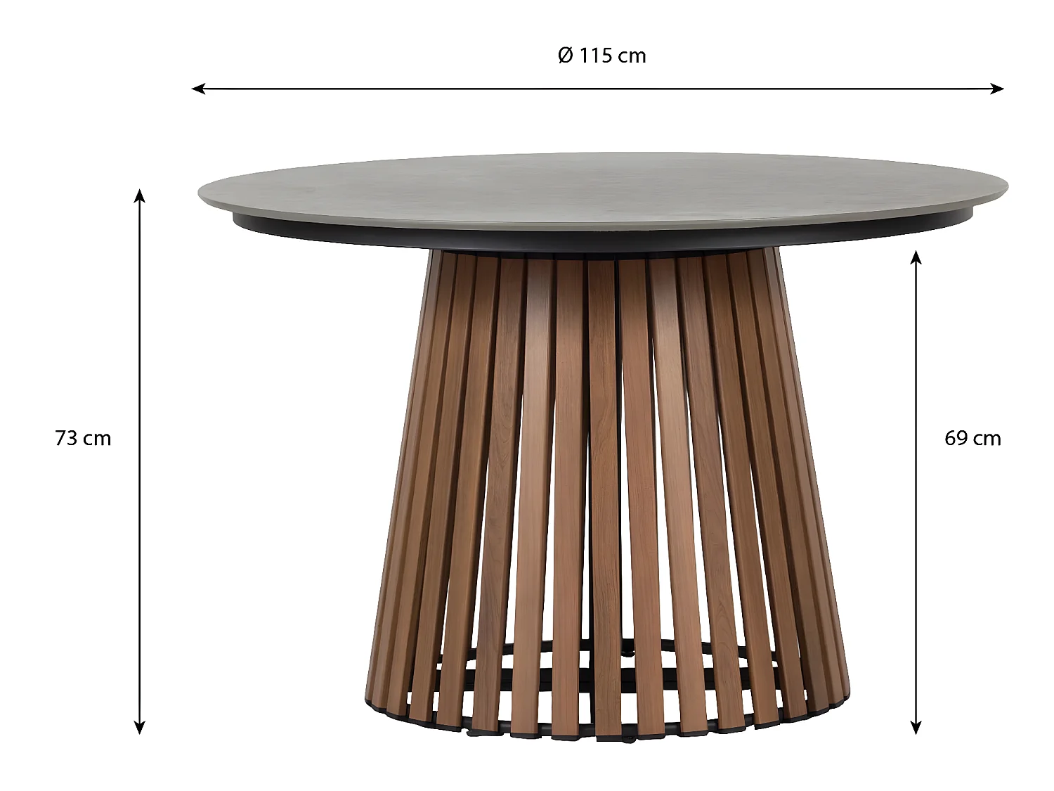 Max table de jardin Ø115cm teck, gris.