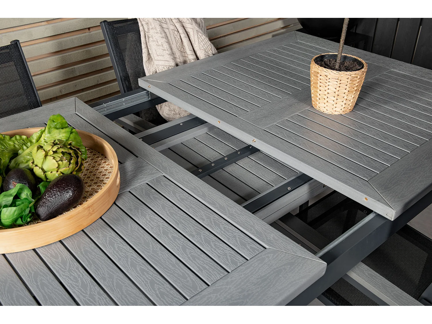 Albany eettafel tuin incl. extra blad 160, 240 cm zwartgrijs.