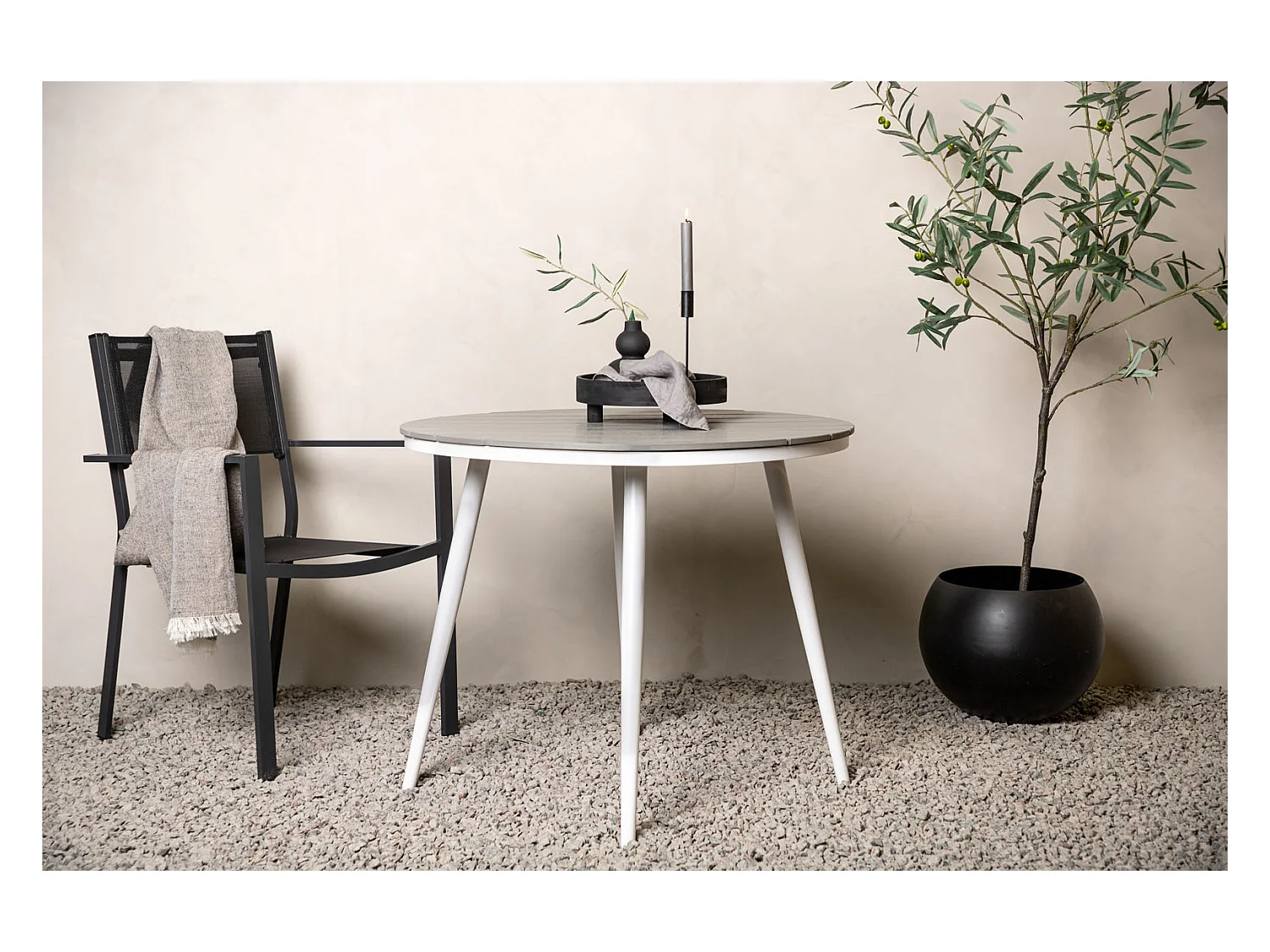 Break eettafel tuin Ø90cm witgrijs.