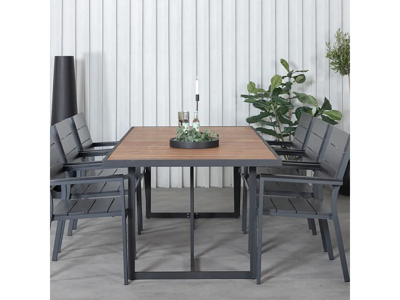 Khung eettafel tuin geolied teak look, zwart.