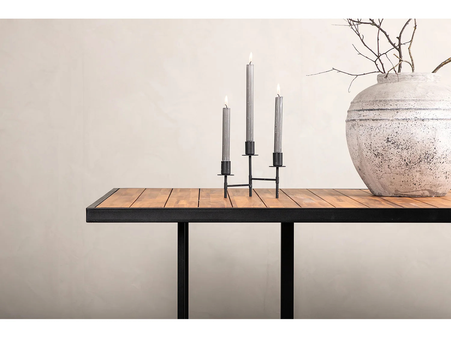 Khung Table de salle à manger, aspect teck huilé, noir.