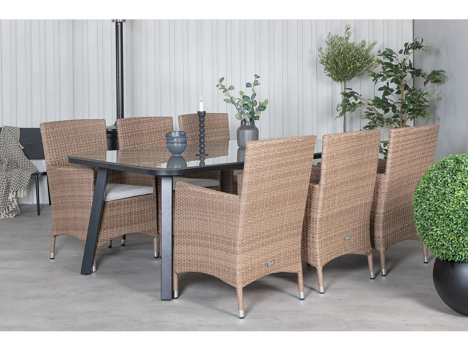 Table de Jardin en Verre "Paola" 200cm Noir & Marron