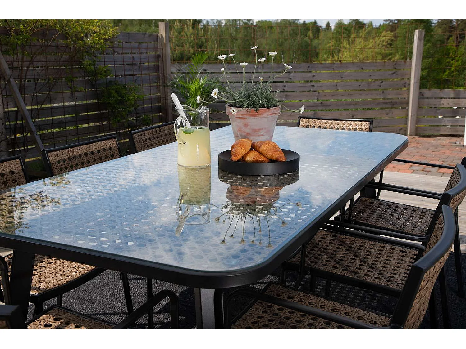 Table de Jardin en Verre "Paola" 200cm Noir & Marron