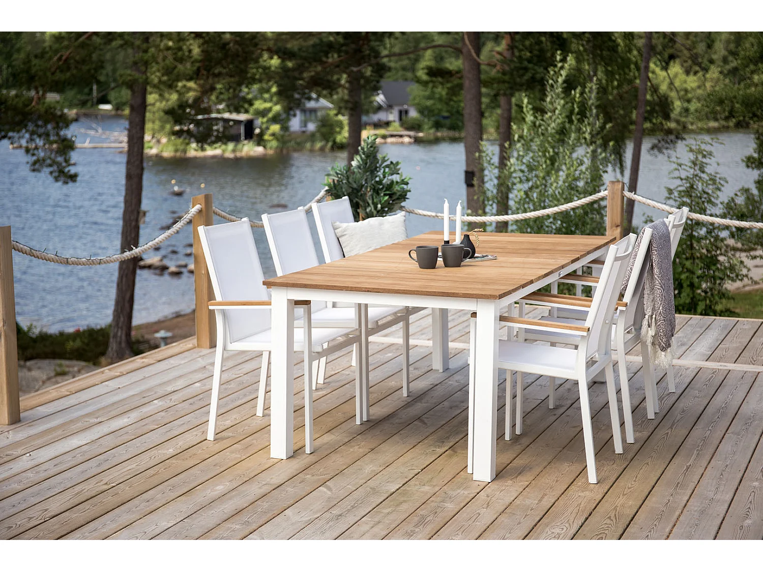 Table de Jardin en Teck "Mexico" 210cm Naturel & Blanc