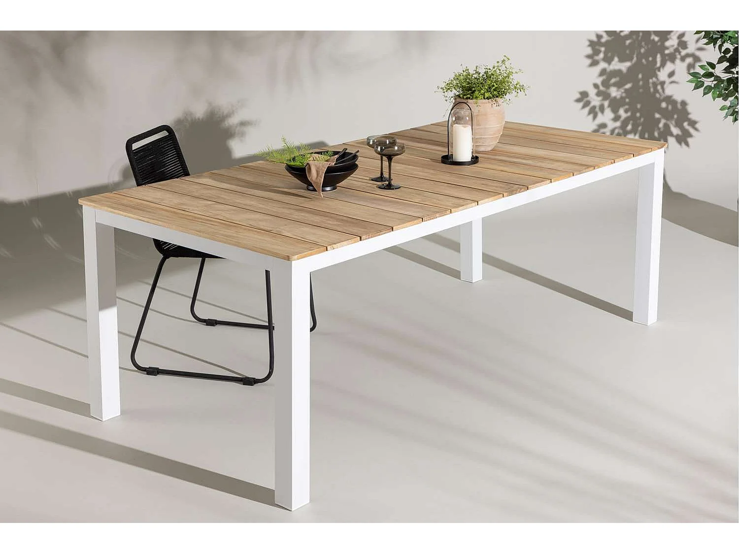 Table de Jardin en Teck "Mexico" 210cm Naturel & Blanc