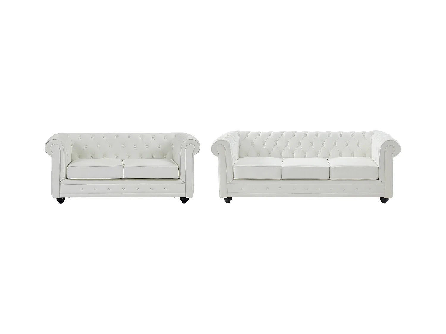 Canapés 3 places et 2 places en simili blanc CHESTERFIELD