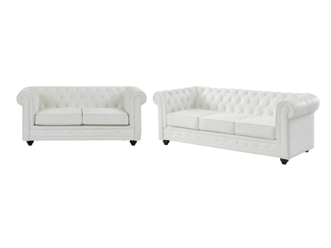 Divano 3 posti e 2 posti in Similpelle Bianco - CHESTERFIELD