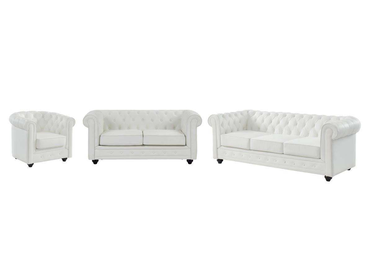 Sofas 3-Sitzer, 2-Sitzer & Sessel - Kunstleder - Weiß - CHESTERFIELD günstig online kaufen