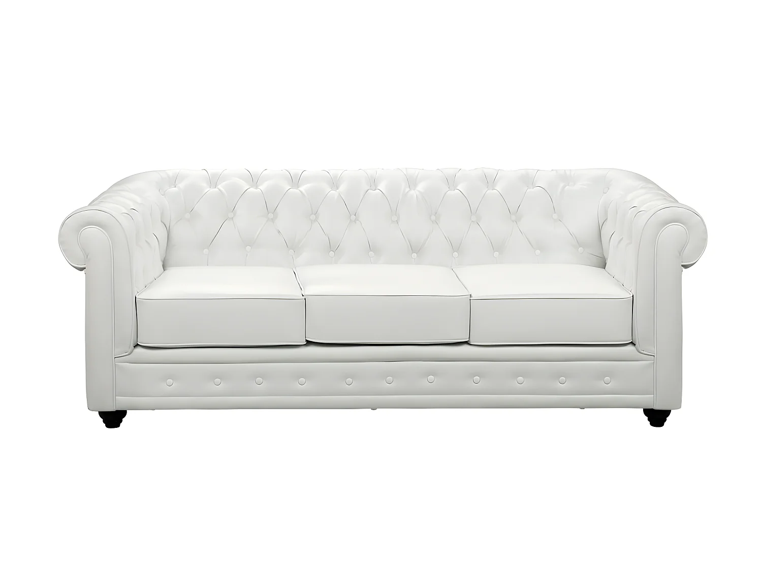 Sofás de 3 lugares, 2 lugares e poltrona em pele sintética branco - CHESTERFIELD