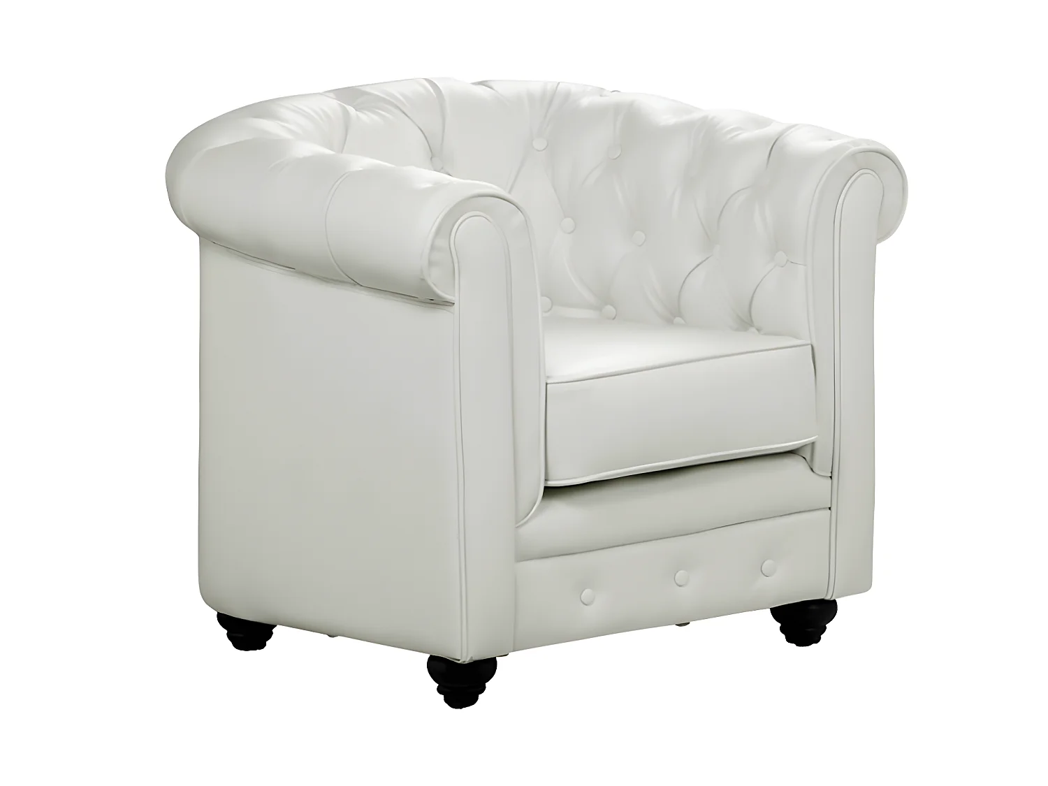 Sofás de 3 lugares, 2 lugares e poltrona em pele sintética branco - CHESTERFIELD