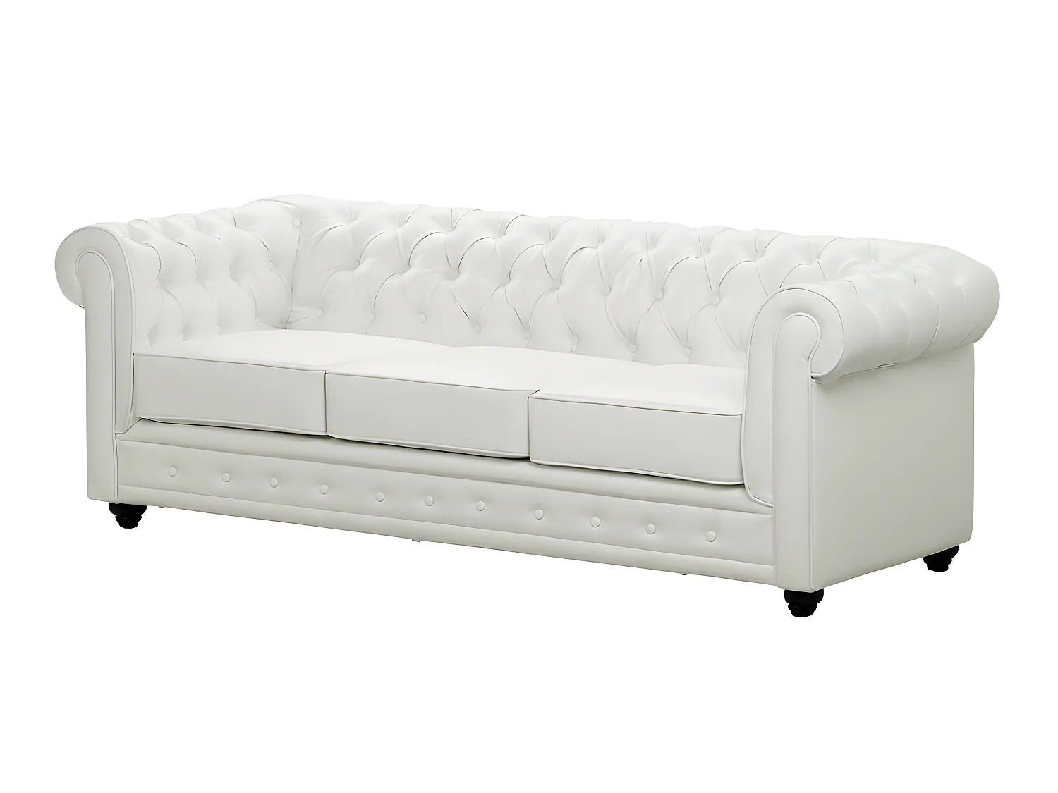 3-personers, 2-personers sofa og lænestol i hvid kunstlæder CHESTERFIELD