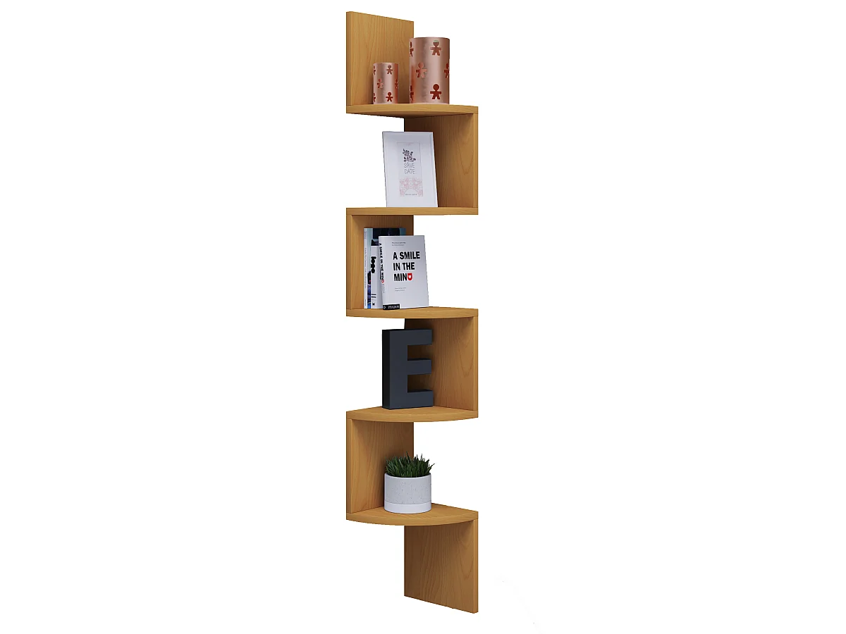 Mintis Étagère, Étagère d'angle avec 5 espaces d'exposition, imitation hêtre.