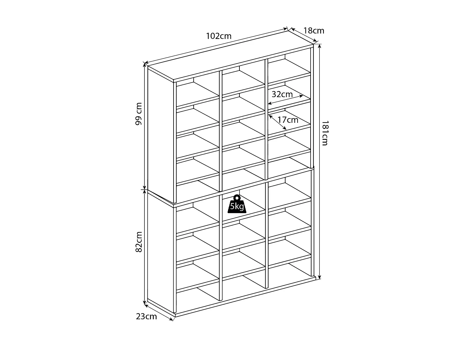 Stand Rack Megosa White H. 181 x W. 102 x D. 23 cm