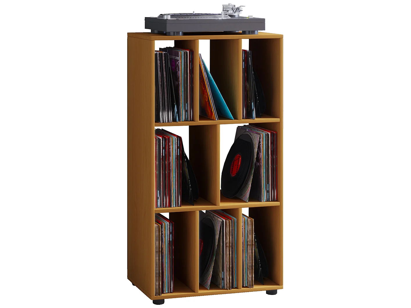Schaltino Étagère rétro pour disques vinyle à 8 espaces de rangement, imitation hêtre.