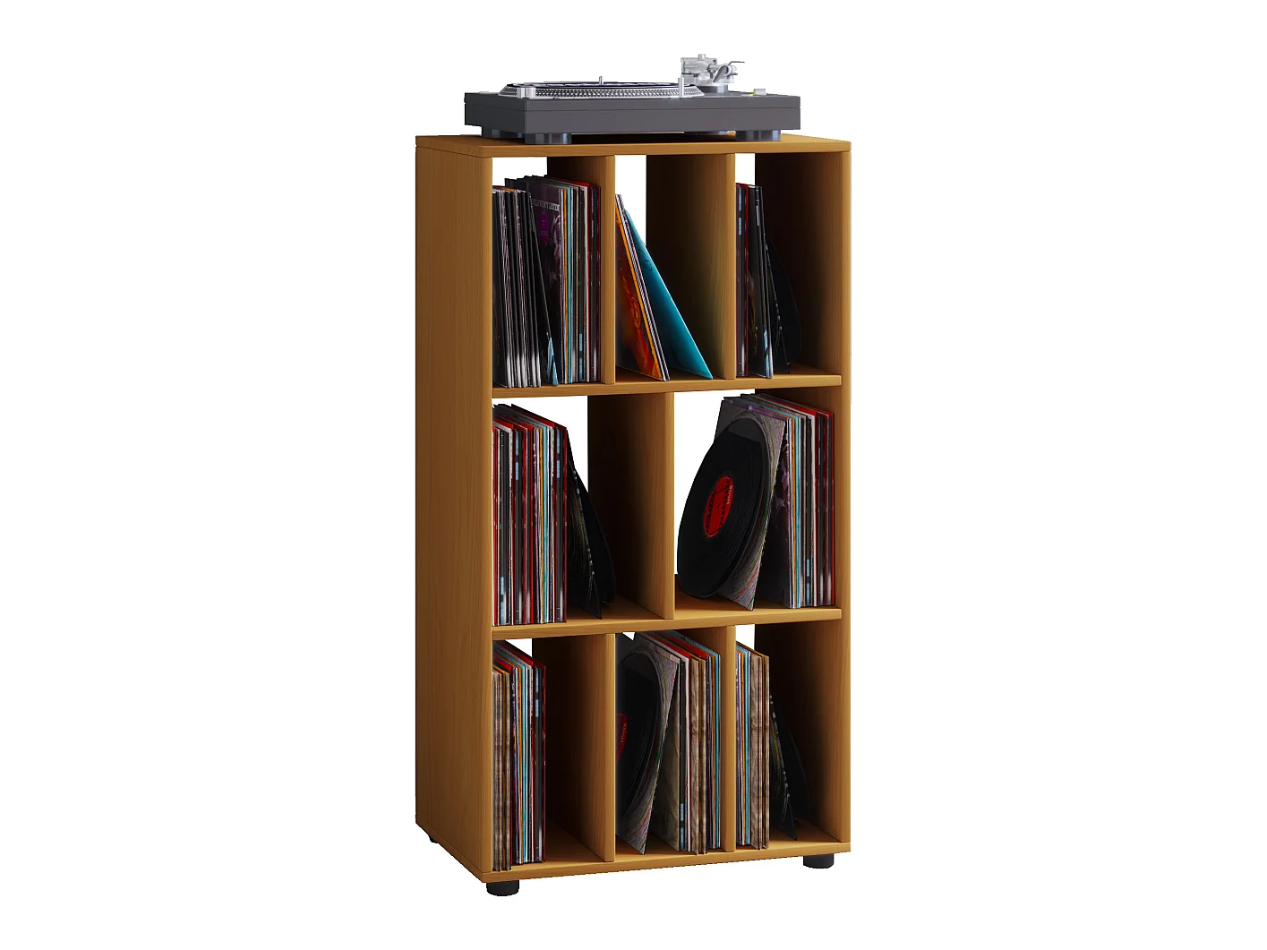 Schaltino Regal retro für LP Platten Rack 8 Regale Buche dekor.
